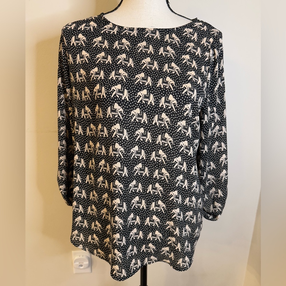 Pixley Elephant Print Black and Cream Blouse SZ SM